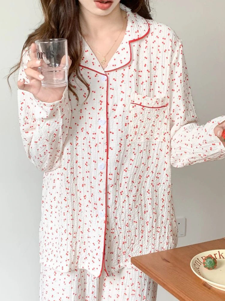 

Pajama Sets Women Print Fashion Kawaii Designer Students Comfortable Sweet Turn-down Collar Korean Style Simple Casual New Chic