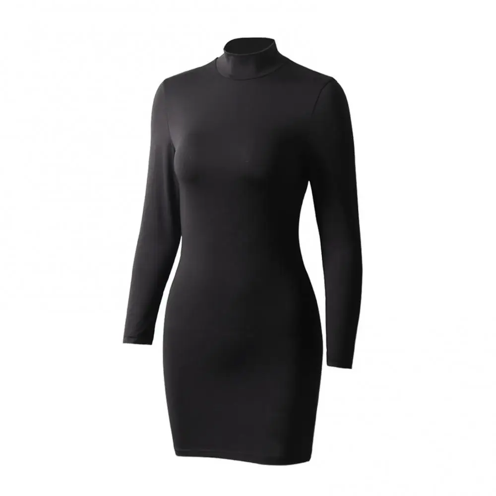 

Fashion Slim Dress Mini Dress Sexy Long Sleeve Solid Color Bodycon Women Sheath Woman Turtleneck Party Club Vestidos