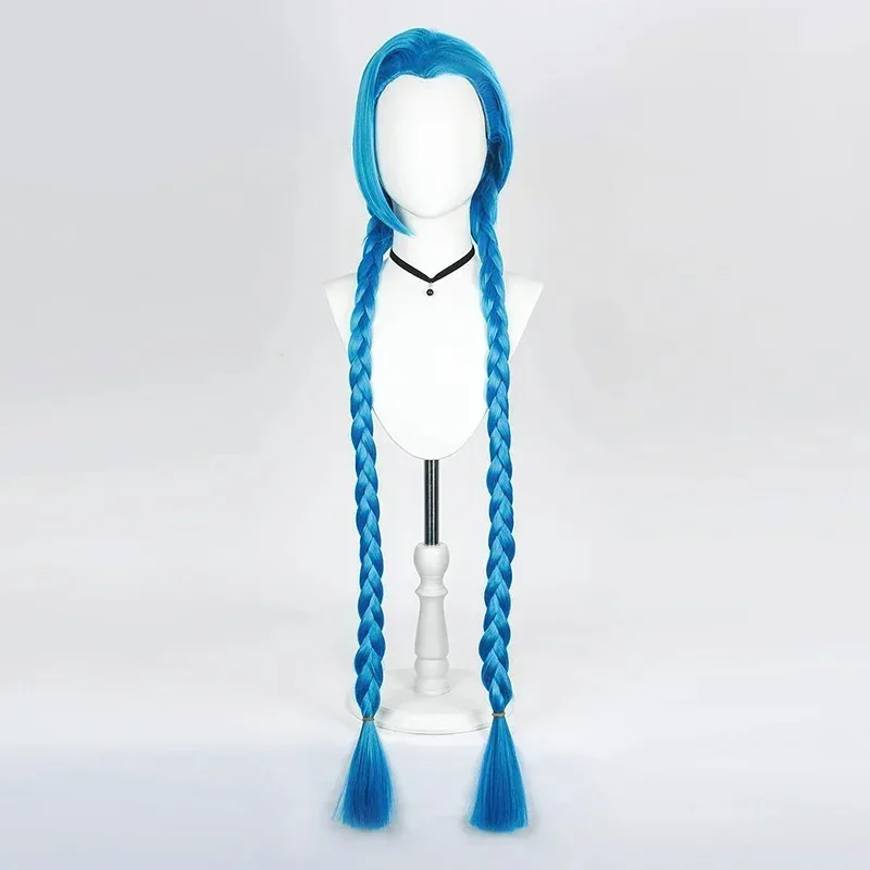 

2025 yiyi2025yiyiGame LOL Jinx Wig Cosplay Arcane Blue Ponytail Braid Hair Heat Resistant Synthetic Halloween Wigs for Women