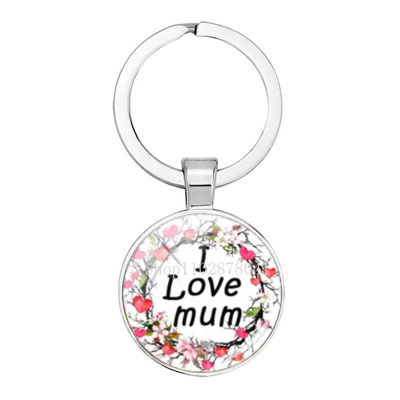 Hot Selling Fashion Jewelry Glass Pendant Alloy Keychain I Love Mama Grace Classic Gift