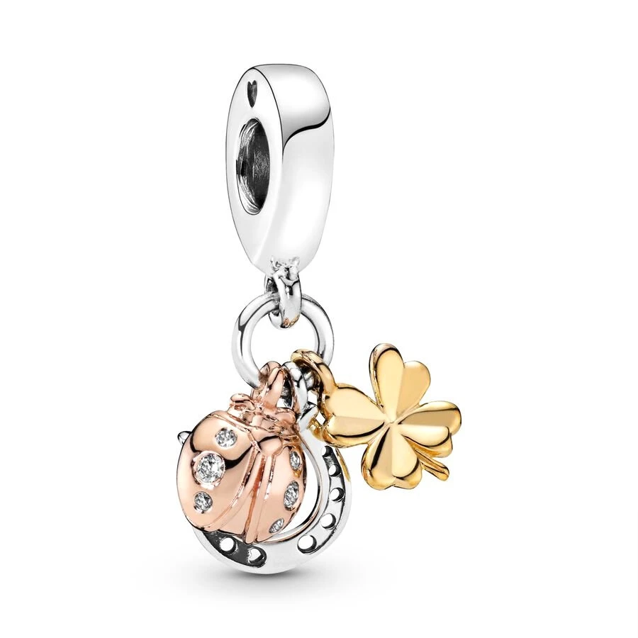 Rose Gold Plated Cultured Pearl, Starfish & Shell Triple Dangle Charm Bead Fit Original Silver 925 Women Bracelet Jewelry Gift