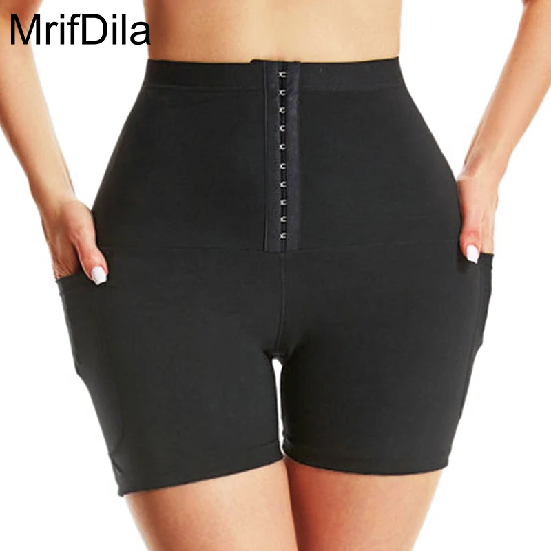 

MrifDila Buckle Side Pockets Sauna Shorts Women's Sweat Compression Leggings Weight Loss Fat Burning Smooth Thigh Body Shaper