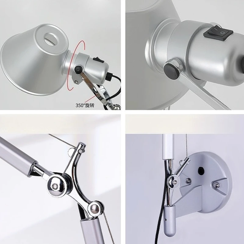 2Pcs/Set Scrub Black/Silver Modern Foldable sconces lamps Bedside Adjustable Aluminum Wall lamp Telescopic Wall Lights Swing Arm image 6