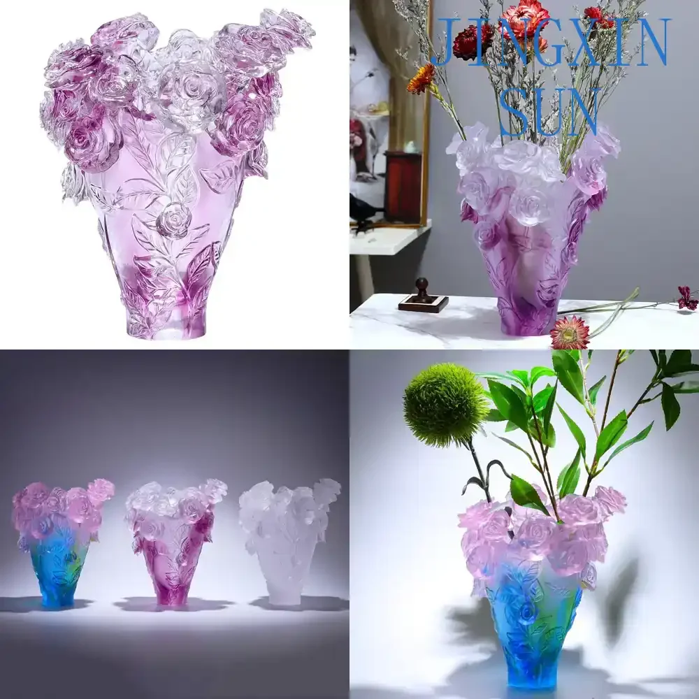 Glazed Rose Vase Ornament for Living Room Dining Table Wine Cabinet Decoration for Modern Home Decor Luxury Flower