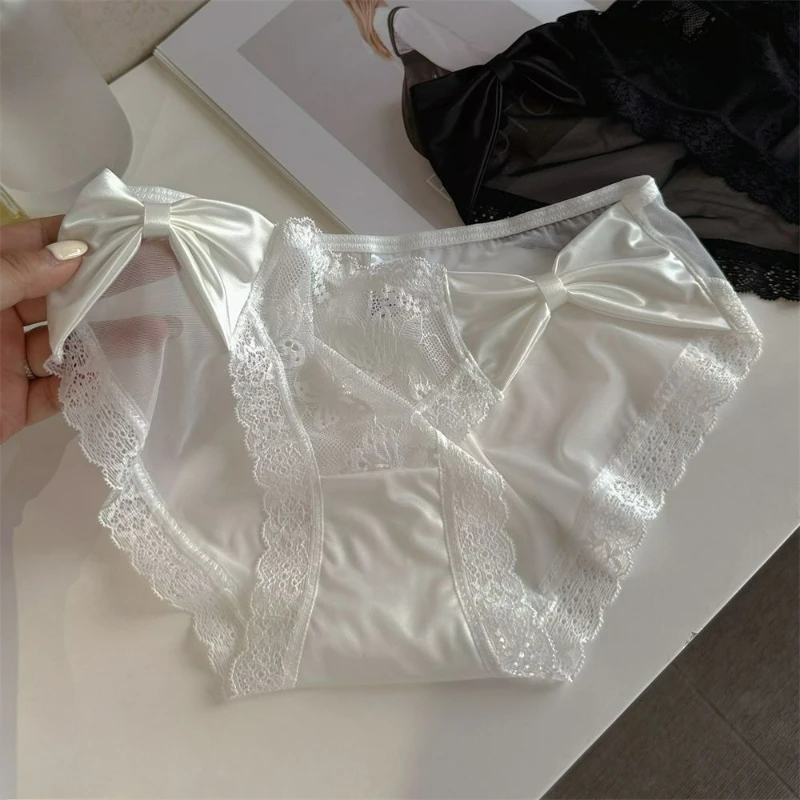 Panties Women's Pure Desire Satin Sexy French Pure Desire Black and White Solid Color Low Waist Sweet Girl New Women's Briefs