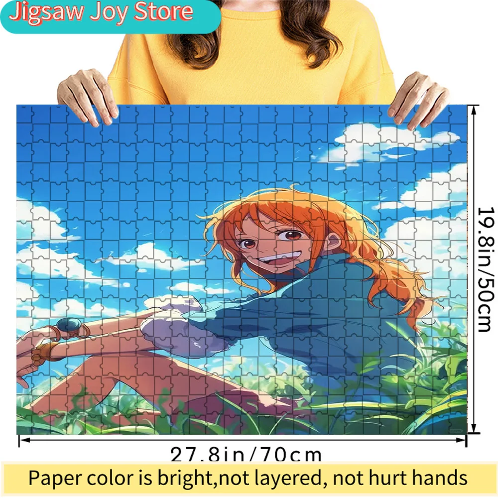 

Premium Paper Jigsaw Puzzle One Piece Nami Relaxing in Grass Field Scene Anime Art High Quality Cardboard Puzzle for Family Ente