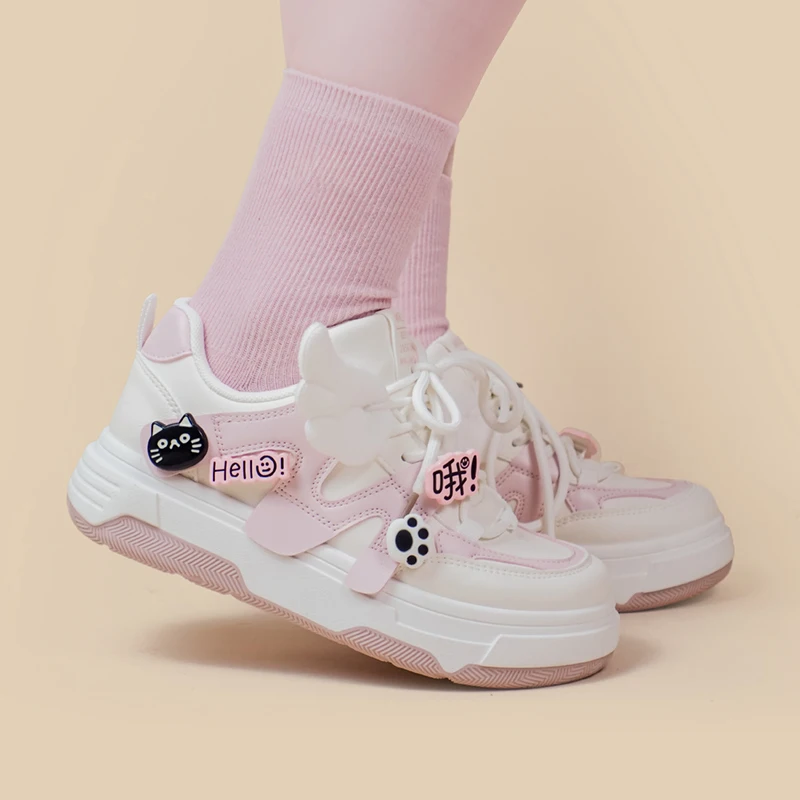 Amy and Michael 2024 Spring New Pink Shoes Kawaii Girls Students Casual Sports Sneakers Female Women Chunky Shoes Low Top Shoes