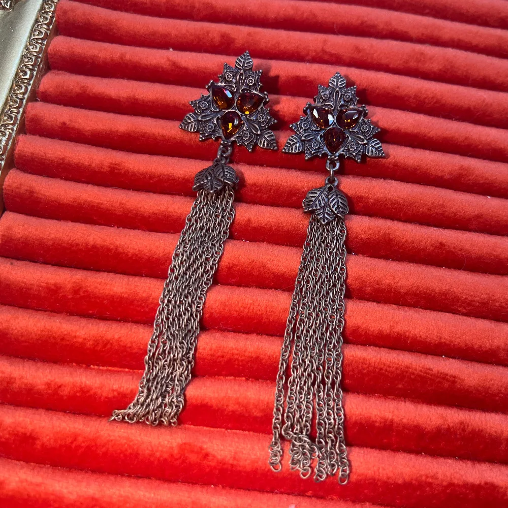 Medieval long fringed earrings vintage retro old high-end Russian gold S925 shoulder sweep earrings