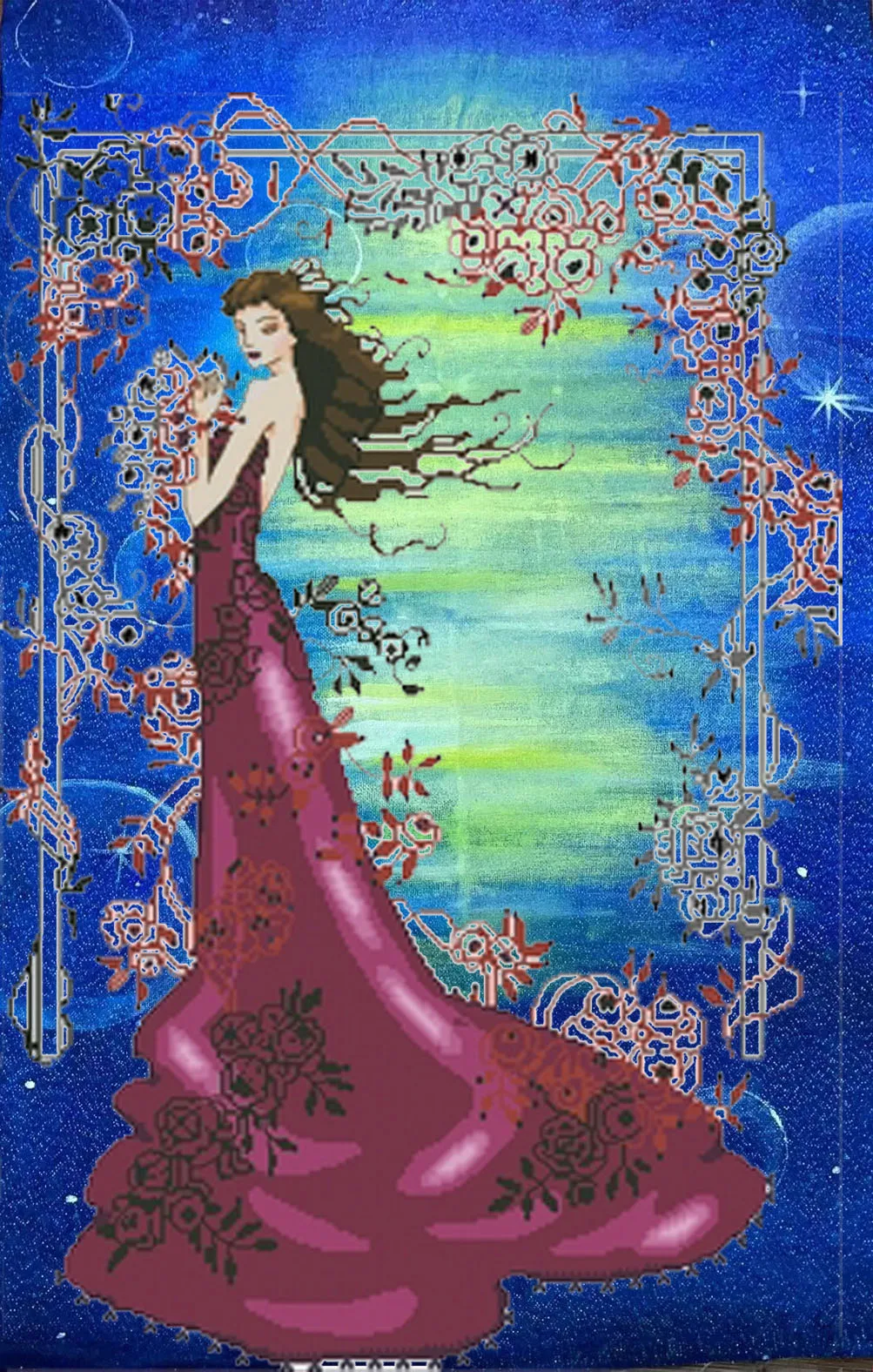 

MD152 Mysterious Fairy with draw fabric cross-stitch cloth with beaded metal thread cross-stitch kit styles cross stitch kit