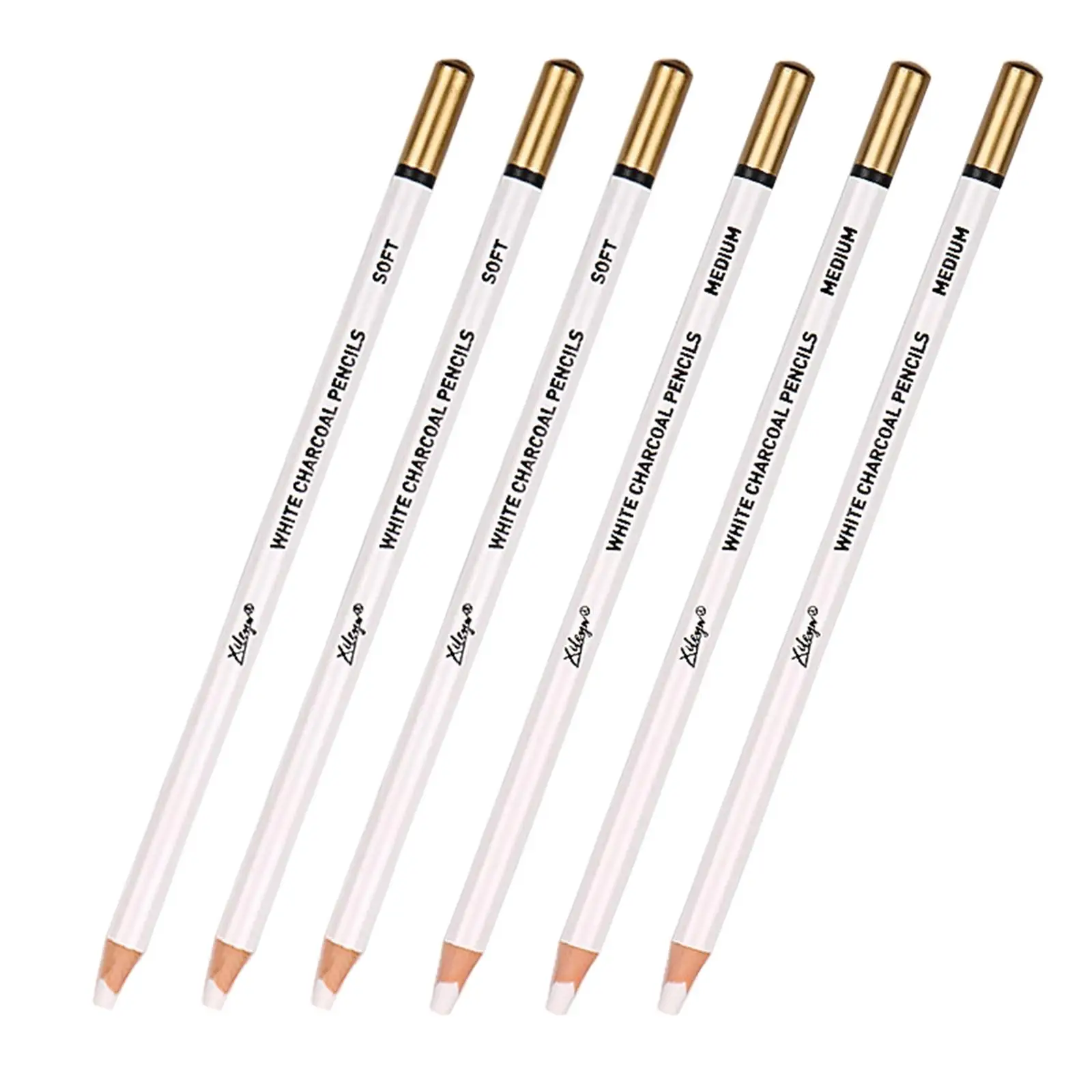 White Charcoal Pencil Set 6 Pieces Wooden Drawing Highlight Marker for Sketching Colored Paper Art Studio