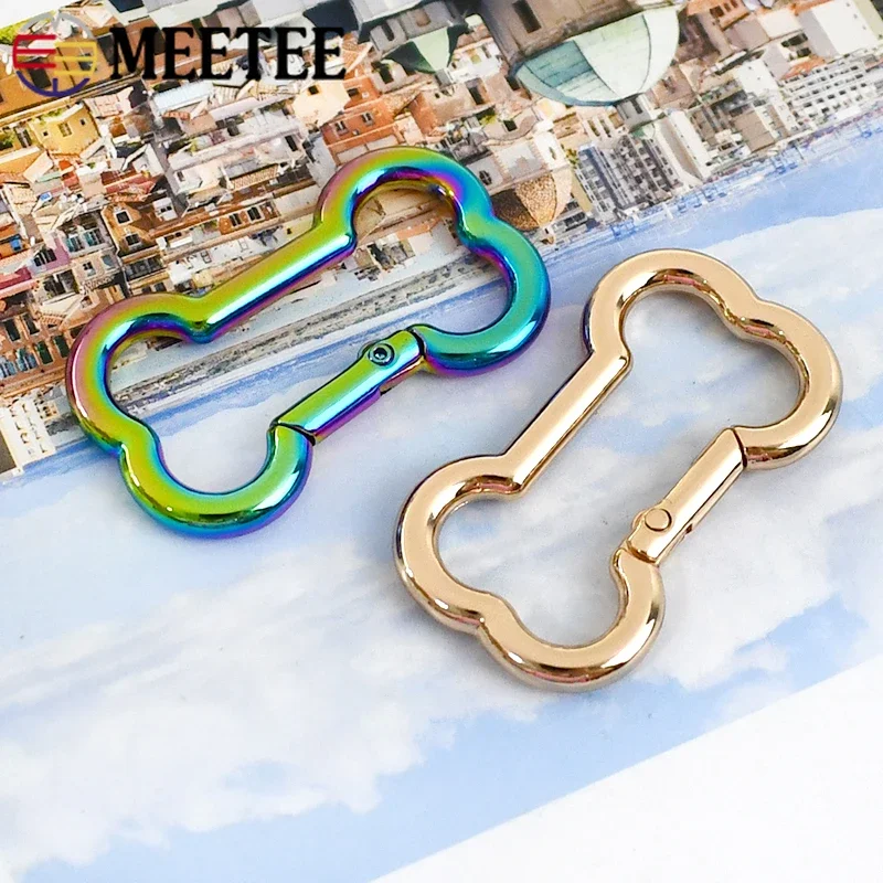 5/10Pcs Meetee 20-38mm Spring Ring Metal Buckle Bone Shaped Keychain Strap Connect Hook Dog Collar Carabiner Clip Clasp Hardware