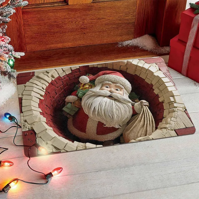2D Illusion Door Mat Rectangular Small Rug Santa Chimney Area Rugs Entrance Doorway Kitchen Floor Mat