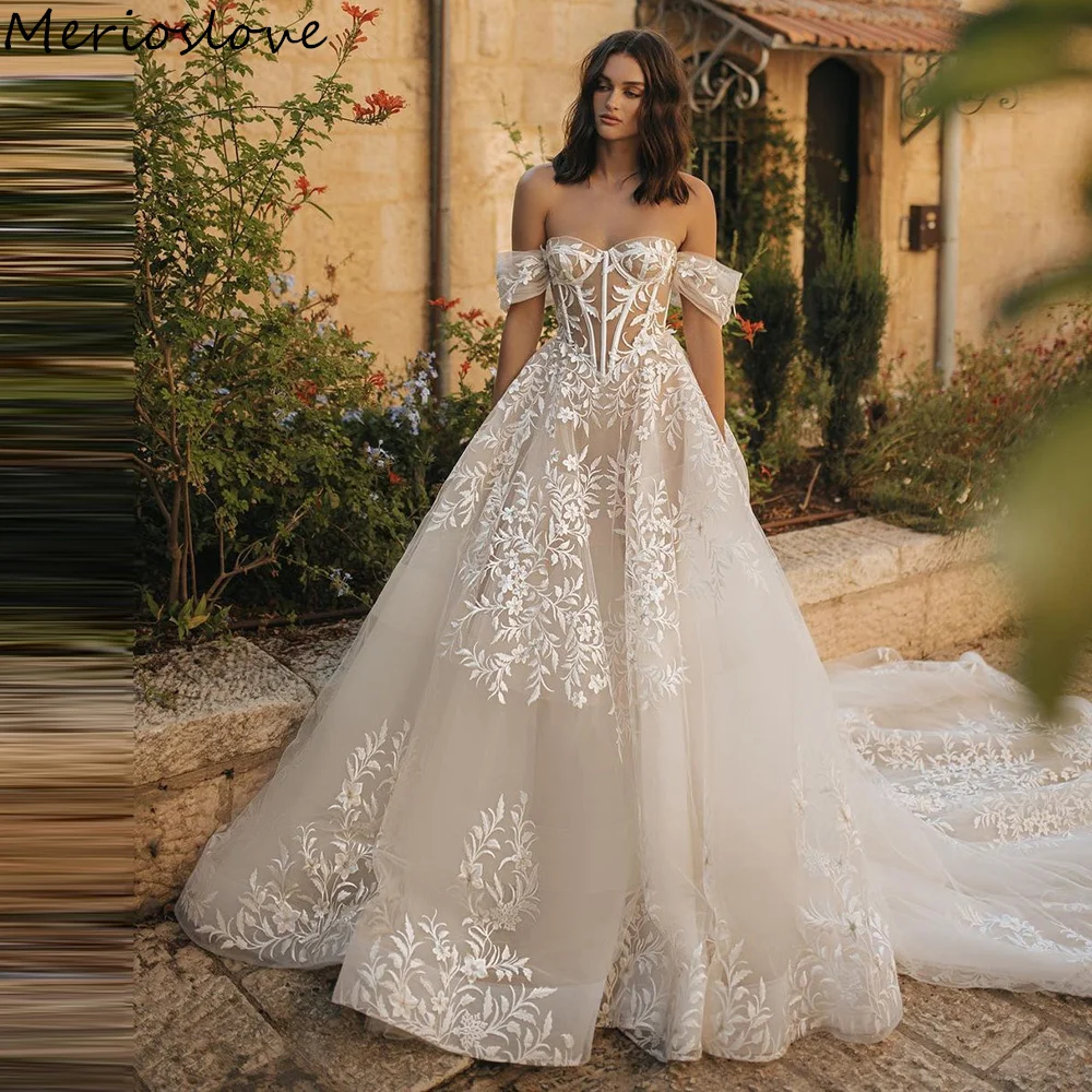 

Merioslove Exquisite Lace Appliques Wedding Dresses Sweetheart Off the Shoulder A-Line Bridal Gowns Beach Bride Dress 2024