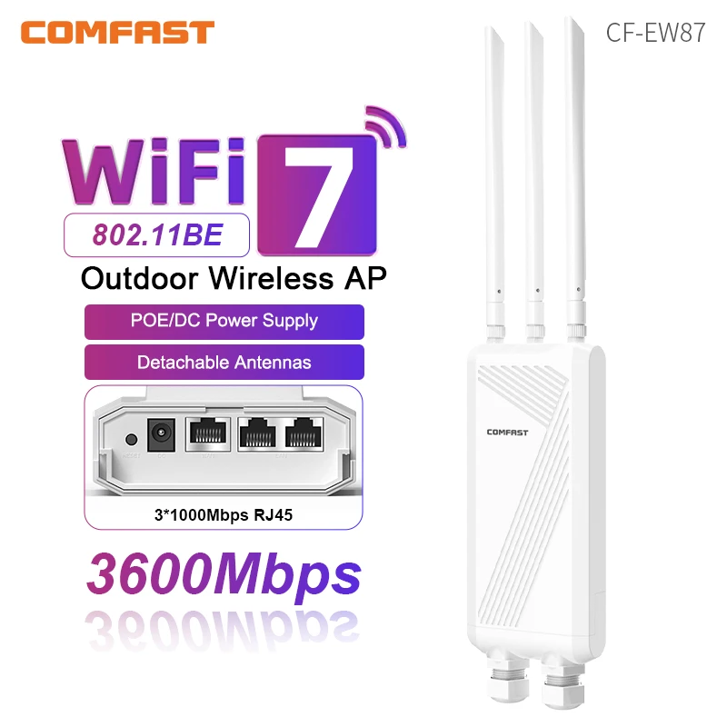COMFAST WiFi7 3600Mbps Outdoor CPE Wireless AP 2.4&5.8GHz WiFi Repeater Router AP Access Point WiFi Antenna Extender POE Adapter