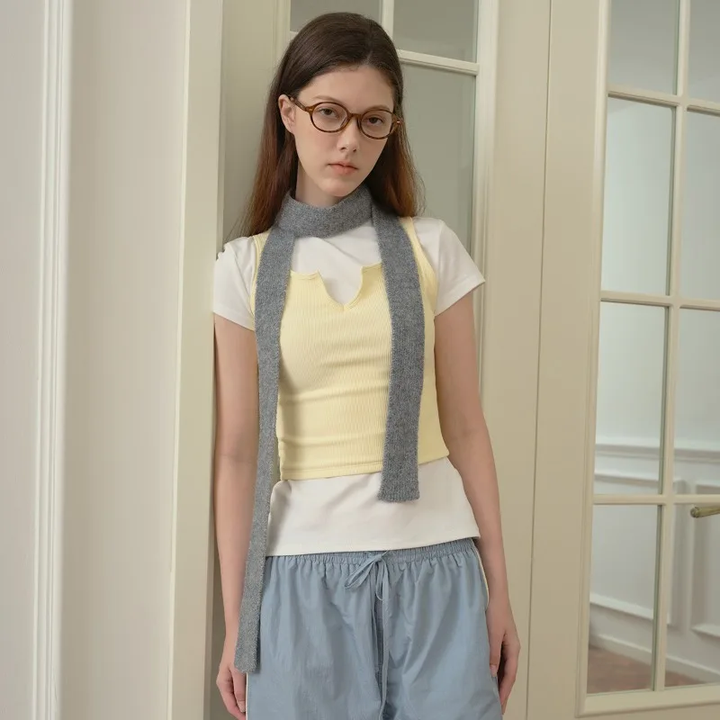 

1 шт., вязаный тонкий длинный шарф, шерстяной однотонный женский шарф, весенне-осенний Y2K, индивидуальный декоративный шарф на шею, роскошный