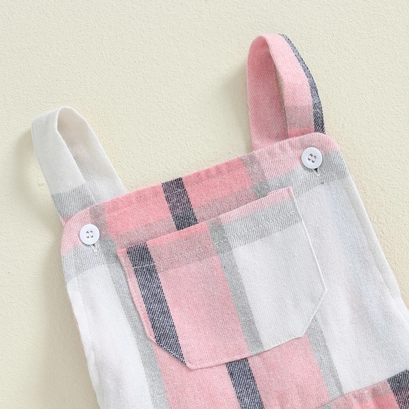 Baby Girl Clothes Toddler Plaid Bell Bottoms Romper Strap Jumpsuit Overalls Suspender Flare Pants  Outfit image 4