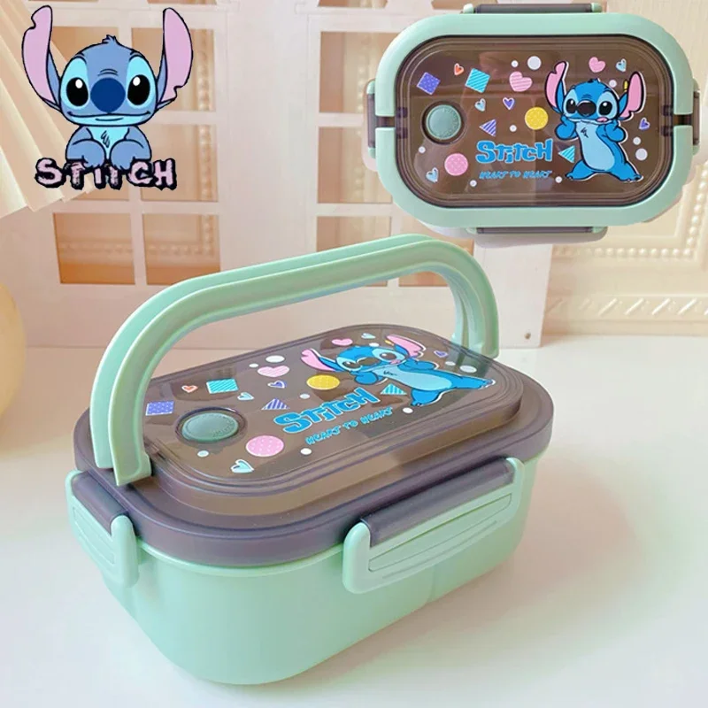 Disney Stitch Cartoon Portable Lunch Box Airtight Bento for Kids Students High Capacity Double Layer Office Portable Lunch Box