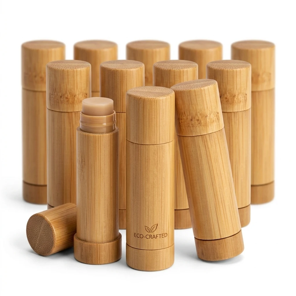 10Pc 5g Bamboo Empty Lip Gross Container Lipstick Tube DIY Container Lip Balm Tubes Bamboo Lipstick Tube