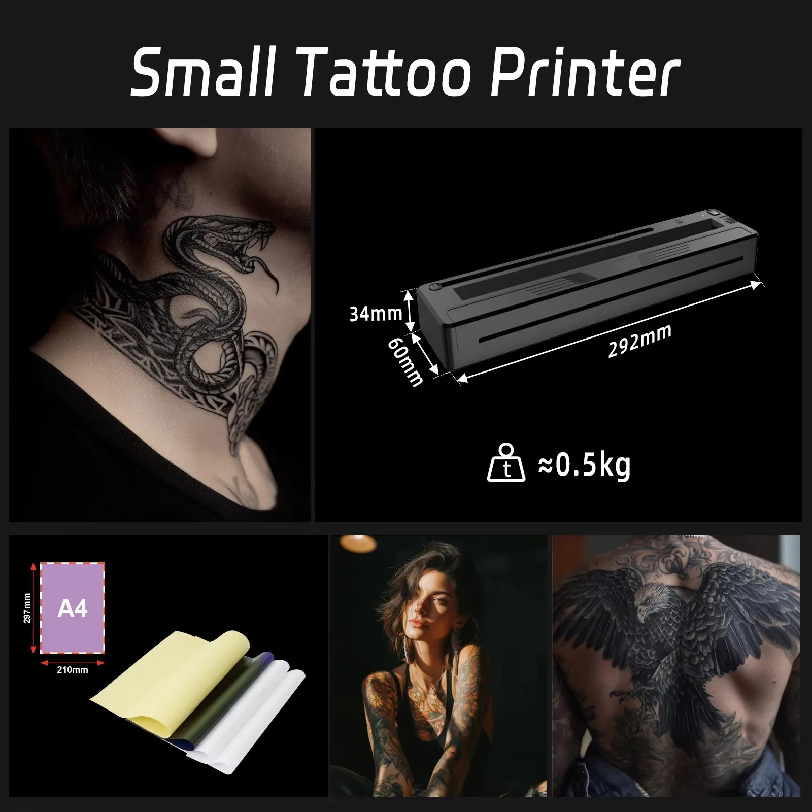 Трафаретный принтер для татуировки, беспроводной термопринтер для татуировки, совместимый с телефоном/планшетом/ПК, подходит для начинающих татуировщиков