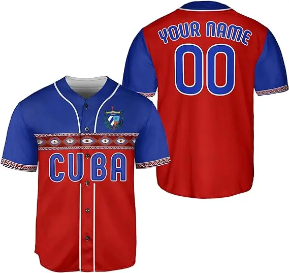 Customize Cuba Flag Badge Baseball Jersey Men\'s Womens Casual Short Sleeve Jersey Men\'s Streetwear Short Sleeve Sports T-shirt