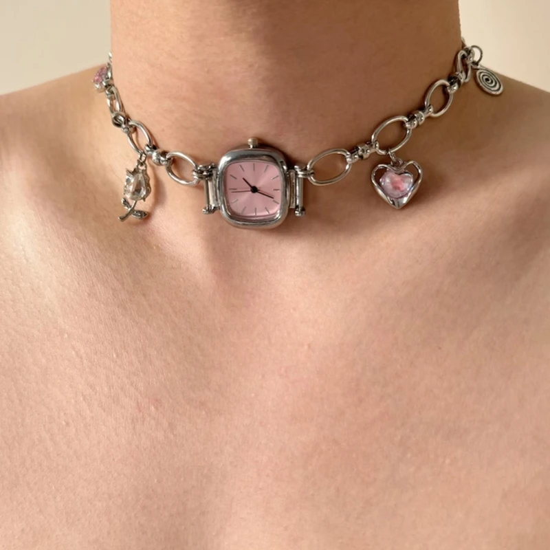 

Ожерелье с подвеской в ​​стиле стимпанк, милая крутая цепочка на ключицу, механические карманные часы, дизайн в стиле ретро
