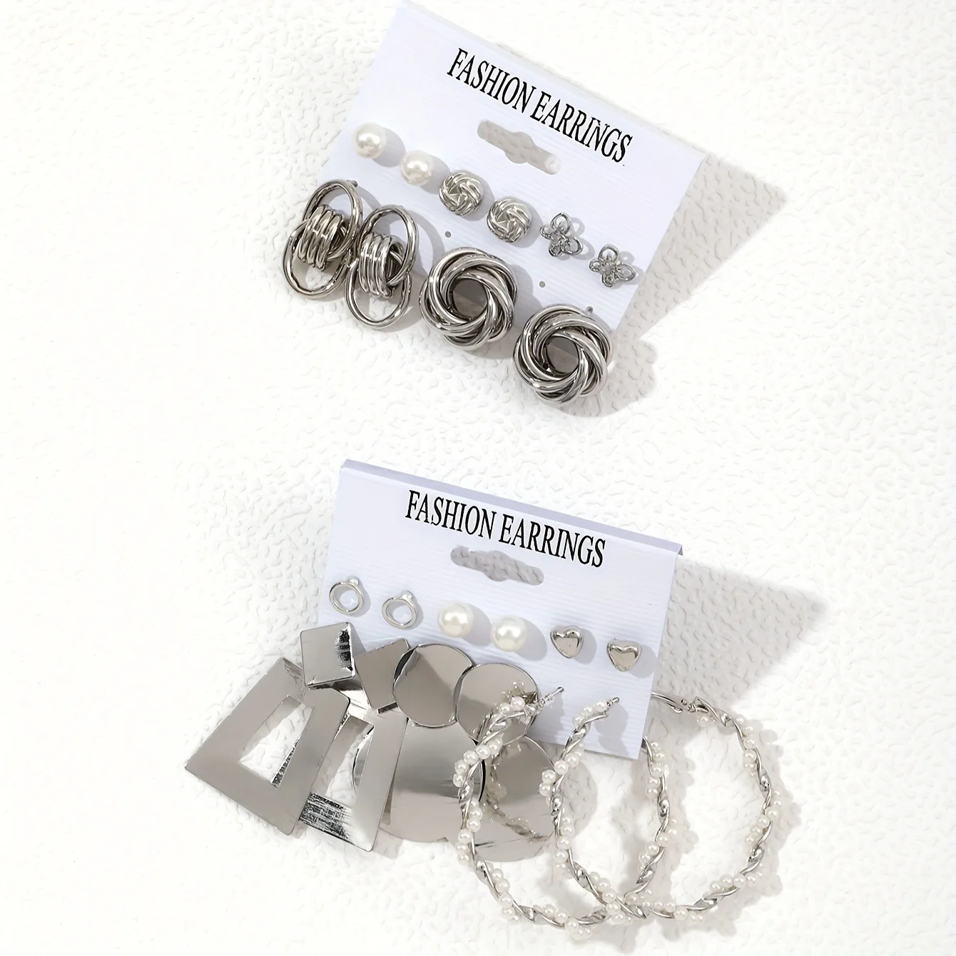 Punk Geometry Metal Pendant Drop Earrings Fashion Imitation Pearl Twisted Round Earrings Set Women\'s Vintage Party Jewelry