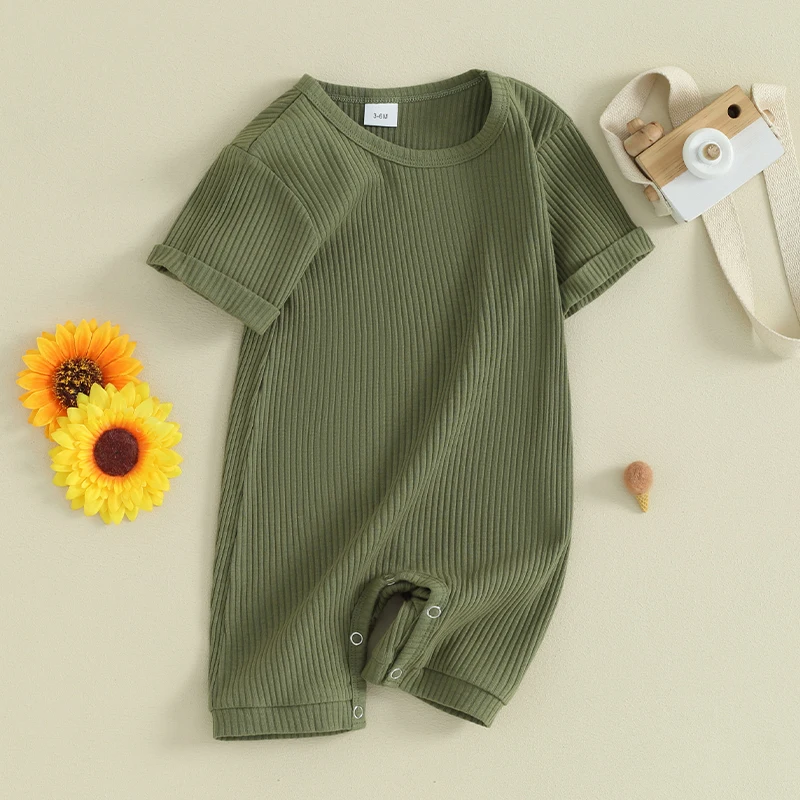 

Newborn Baby Boy Girl Summer Clothes Rib Knit Short Sleeve Romper Jumpsuit Onepiece Bodysuit Infant Summer Outfit