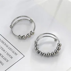 Anillos de cuentas de bolas de acero inoxidable para niñas y mujeres, joyas estéticas giratorias, cuentas en espiral, antiestrés