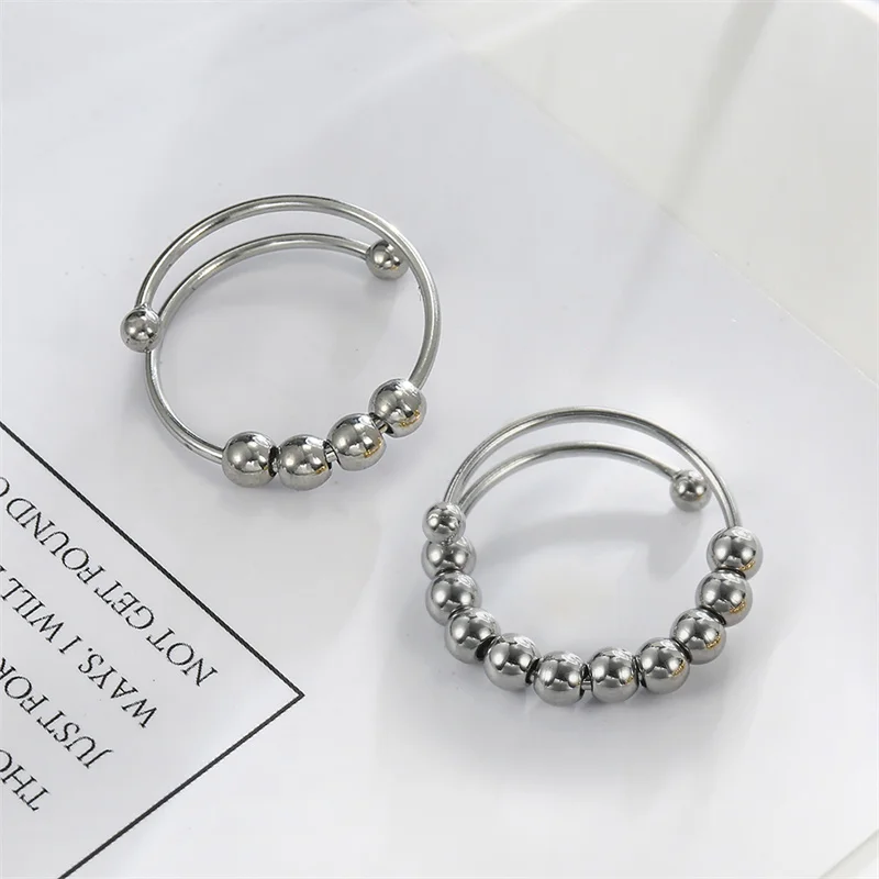 Stainless Steel Balls Beads Rings for Girls women  Rotate Freely  Antistress Spiral Bead Rotate esthetic Jewlery