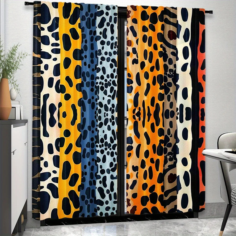 Leopard Print Curtain, Wild Animal Pattern Blackout Drapes, Modern Geometric Spots Window Treatment for Living Room Bedroom Home