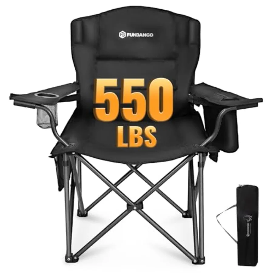

Oversized Camping Chair for Adults Heavy Duty Portable Foldable Lawn Chair with Padded Seat and Back Lumbar Support 4-can Coole