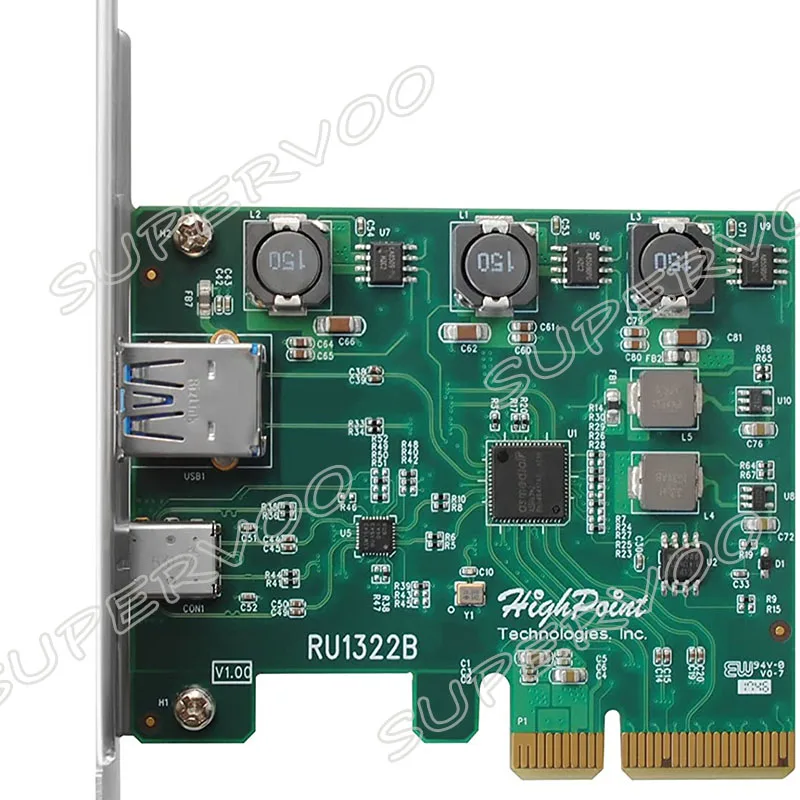 High Point RocketU 1322B 2-Port (USB-C And A) USB 3.1 Gen 2 PCIe 3.0 X4 HBA Controller Card