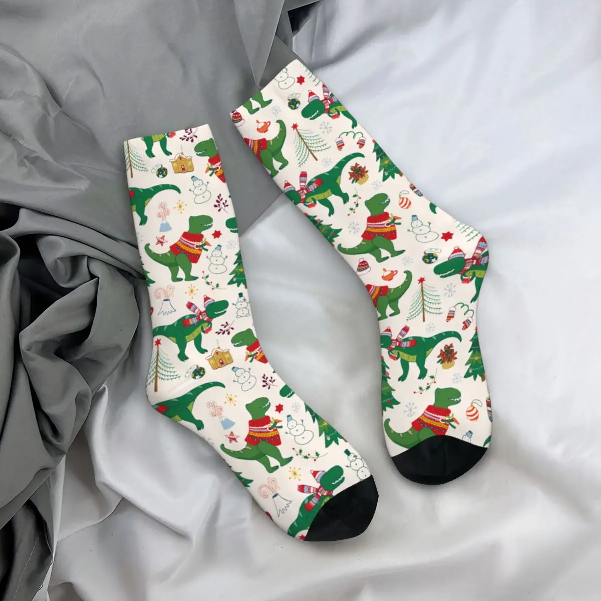 Calcetines cálidos de invierno para hombre y mujer, calcetín con diseño de dinosaurio Rex, Navidad, Feliz Año Nuevo, monopatín, bonitos regalos de navidad