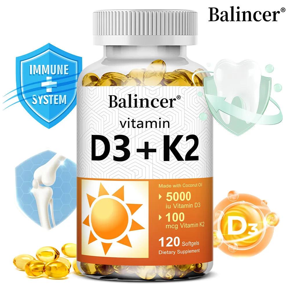 

Vitamin D3 + K2 with Organic Virgin Coconut Oil, Vegan D3 (5000iu) with MK7 Vitamin K2 (100mcg), Supports Bone Health Supplement
