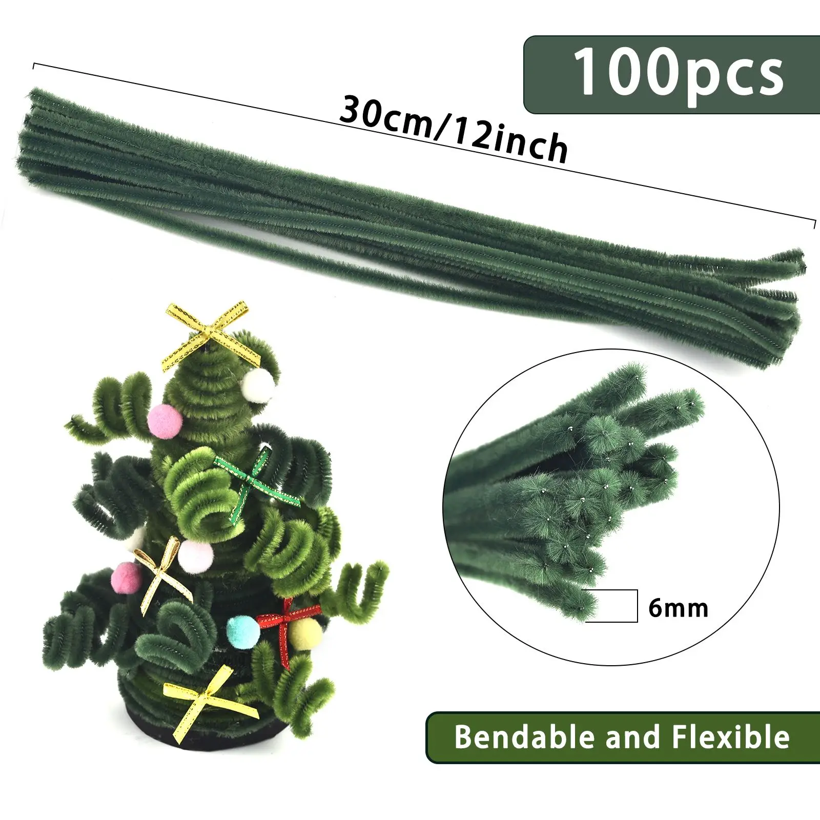 100pcs Colorful Chenille Stems Pipe Cleaner Crafts Plush Tinsel Stick Wired Twist Stick Kids Educational Toy DIY Arts Supplie