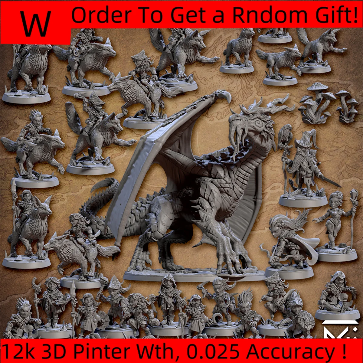 3D Printing Microscopic Models 【 Flynn 】 Mage Warrior Assassin Thief Warlock Dragon Elder Fox Cavalry DND Chess Pieces