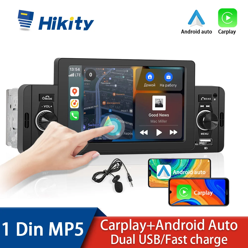 Hikity 1 DIN Автомобильный Мультимедийный Плеер MP5 Bluetooth USB Цифровая Стерео Аудио Android Carplay Универсальная Автомоб...