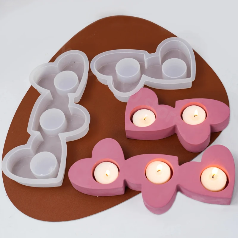

Heart Shape Tea Light Candlestick Mold Christmas DIY Love Candle Holder Silicone Epoxy Resin Candle Stand Making Craft Mold