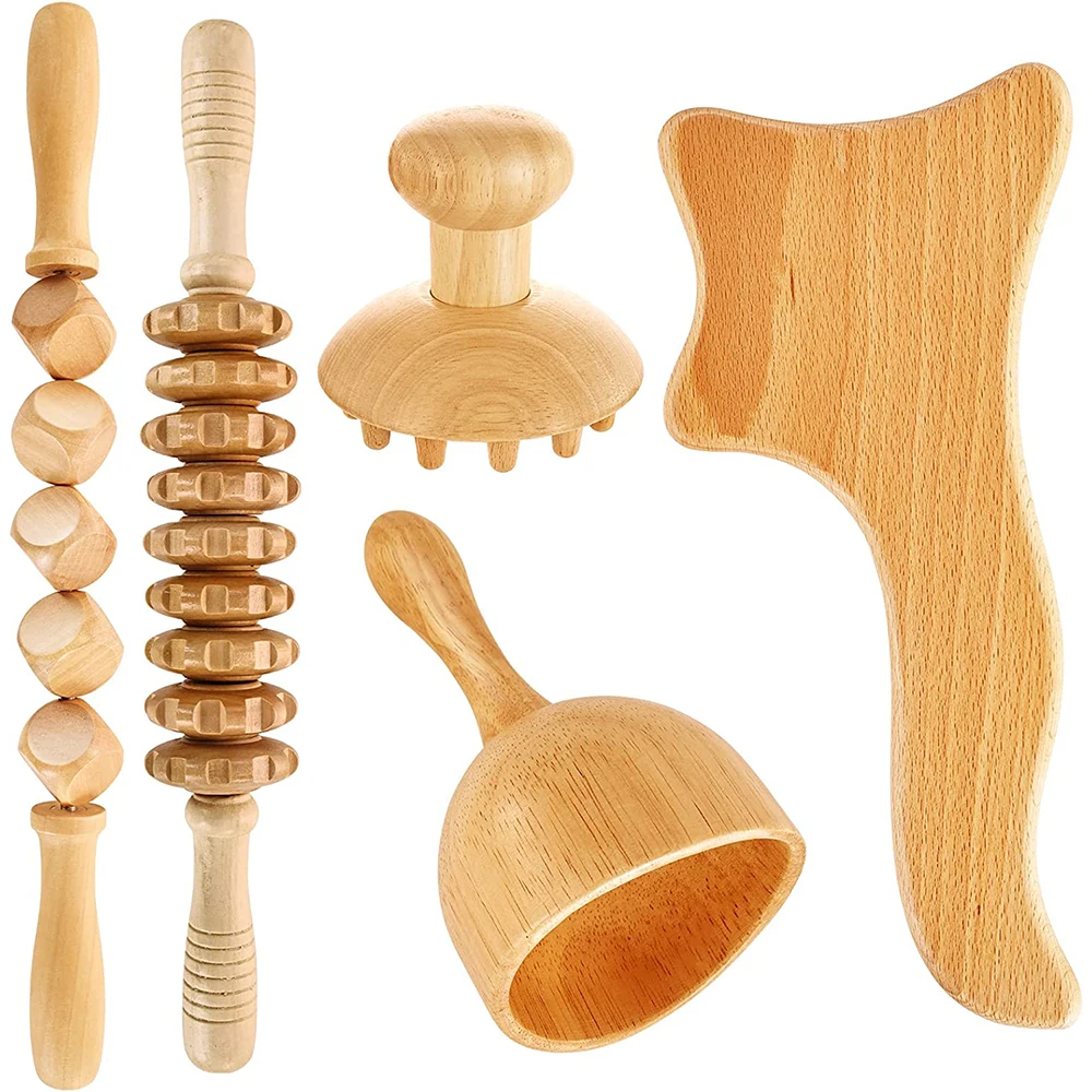 

Wood Therapy Massage Tools, Maderoterapia Kit, Wooden Gua Sha Set, Lymphatic Drainage Massager Fascial Massage Roller Stick