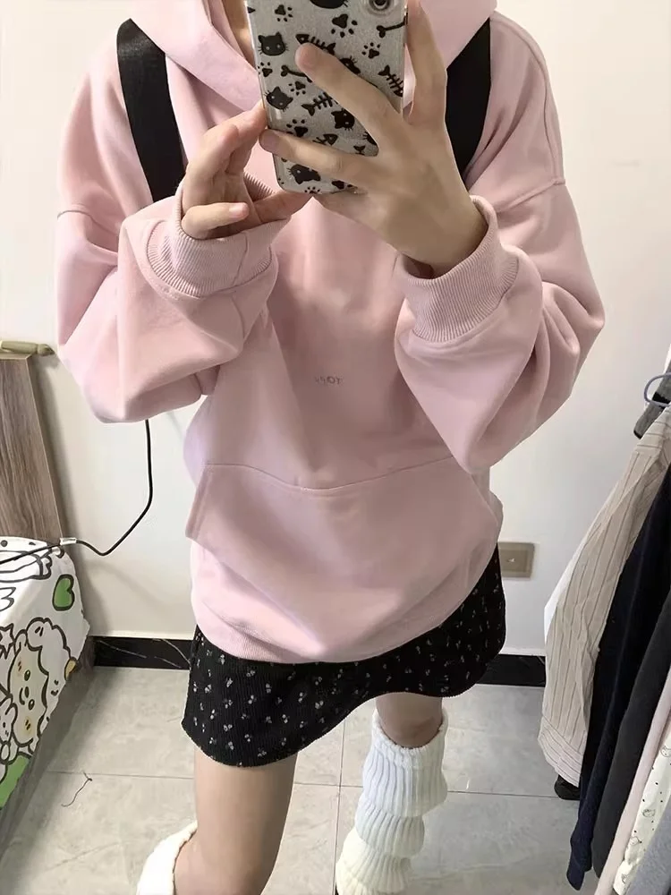 

Korean Sle Retro Letter Hoodie Women's Loose Casual College Sle All-Match Outerwear Autumn Winter Print Long Sve Sweat...