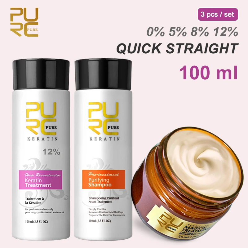 

PURC 3 PCS Keratin For Hair Shampoo Magical Hair Mask Anti Frizz Smoothing Straightening Keratin Scalp Deep Cleaning Shampoos