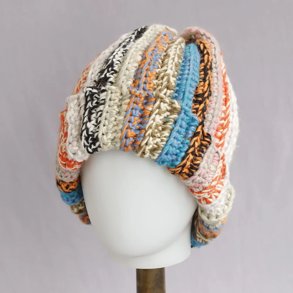 2025 Hot Selling Winter Hat Real Rabbit Fur Winter Hats For Women Warm colorful stripes Beanie Hats Women Adult Cover Head Cap