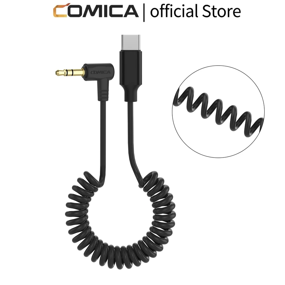 كابل إخراج الصوت Comica CVM-D-UC II 3.5 ملم TRS إلى USB-C 60 سم مع شريحة ADC، طرف مطلي بالذهب، مادة TPU لنظام Android