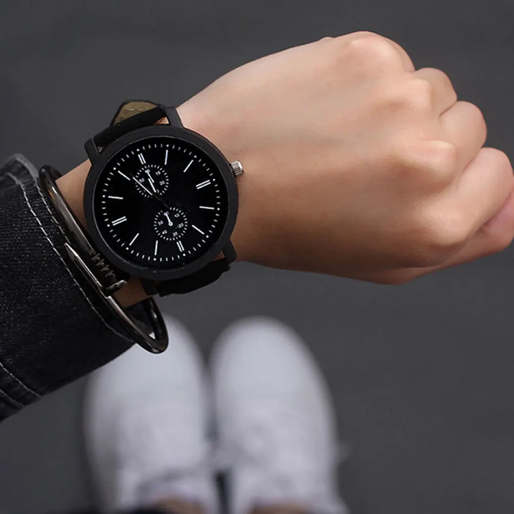 2Pcs Large Dial Couple Watch Fashion Quartz Wrist Watch Adjustable Band Stylish Valentine's Gift for Students Lovers Black White