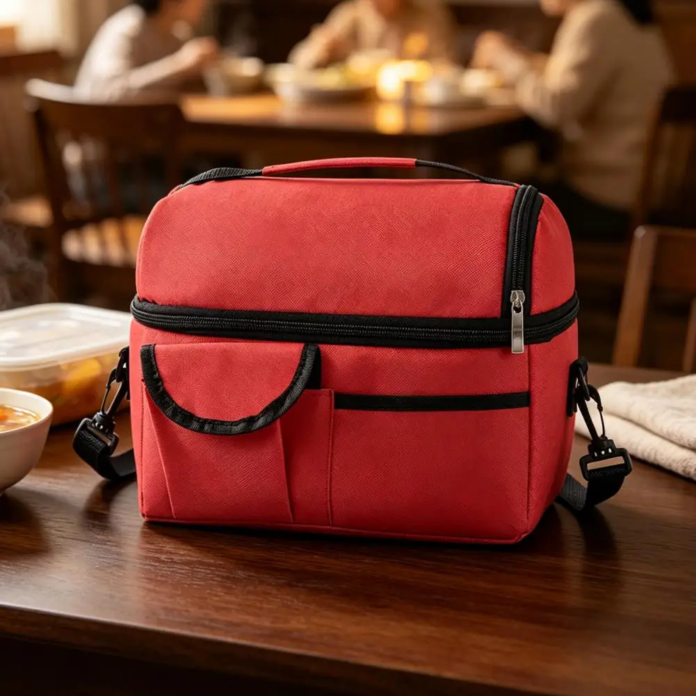 Insulated Lunch Bag for Work Leakproof Lunch Box Bag Insulated Double Layer Lunch Bag with Shoulder Strap Capacity Oxford Cloth