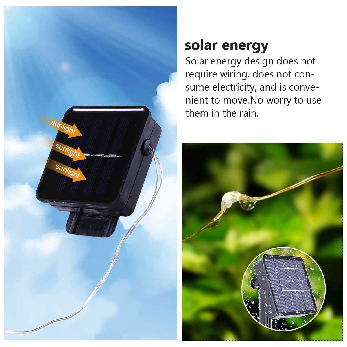 LED Light String Solar Power Lights for Outdoors Garden Powered Plastic Decor Hanging