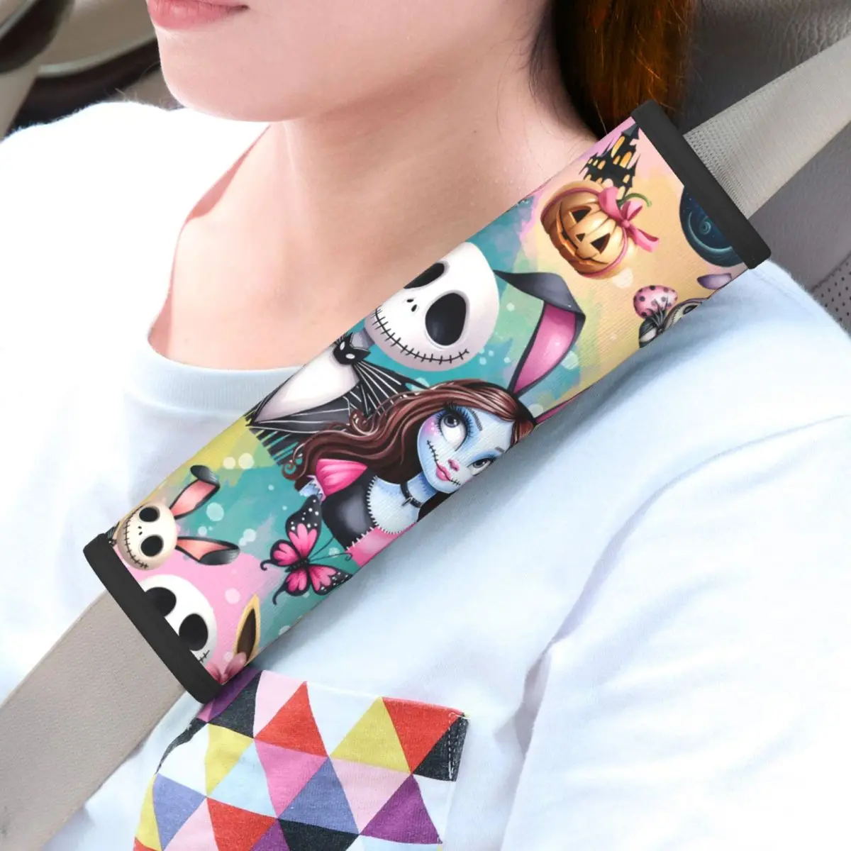 

Изготовленный на заказ чехол для ремня безопасности Jack Skellington, комплект из 2 шт., чехол для плечевого ремня «Кошмар перед Рождеством»