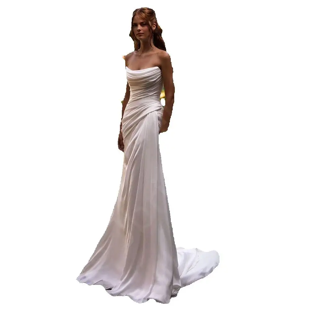 فساتين زفاف جديدة ساحرة مخصصة باللون الأبيض 2025 زي العرائس فساتين العروس الصيفية حورية البحر بدون حمالات فساتين زفاف شاطئ بوهو