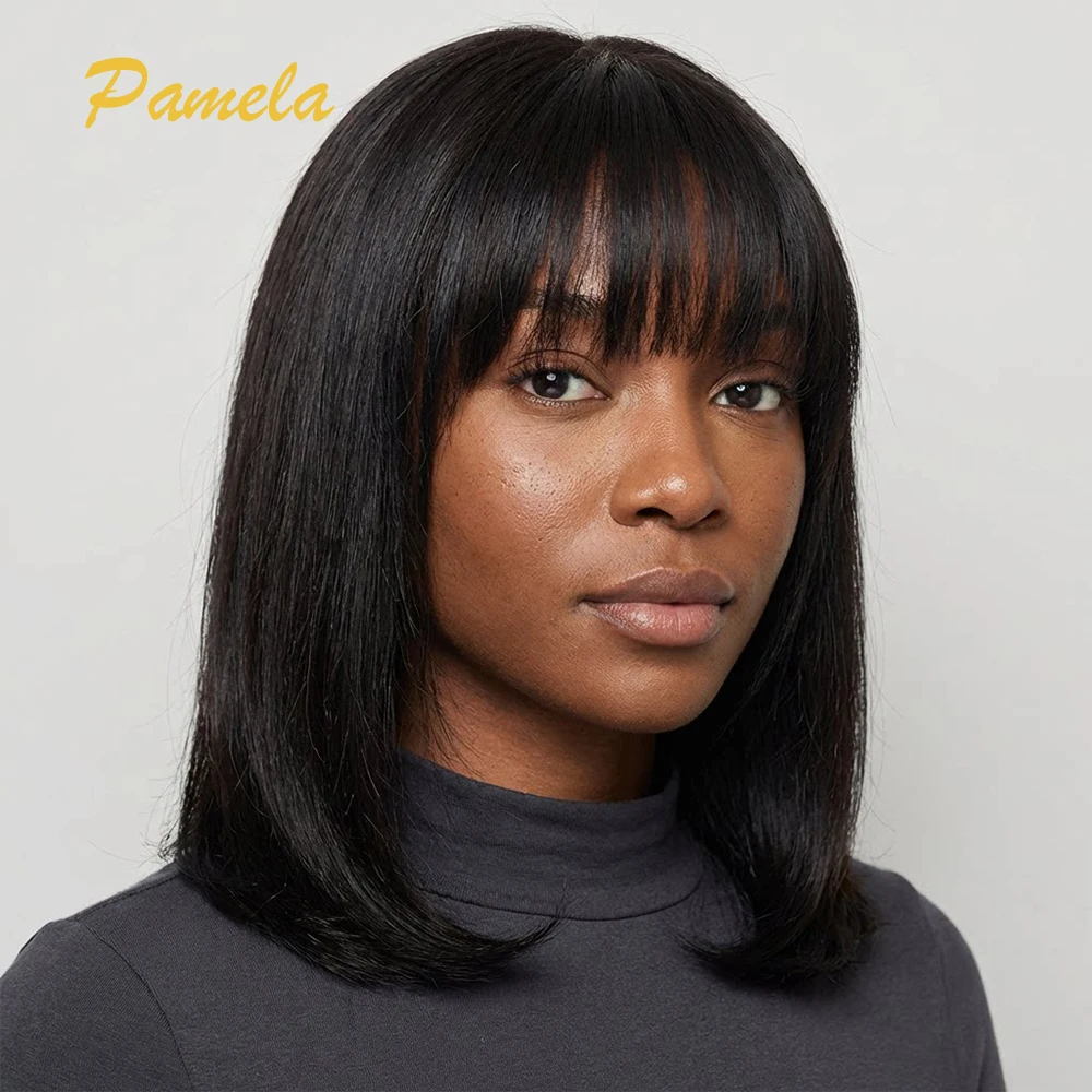 Pixie Cut Short Bob Glueless Wig Human Hair Ready To Wear 250% Density Bone Straight 4x4 Transparent Lace Closure Wig With Bang