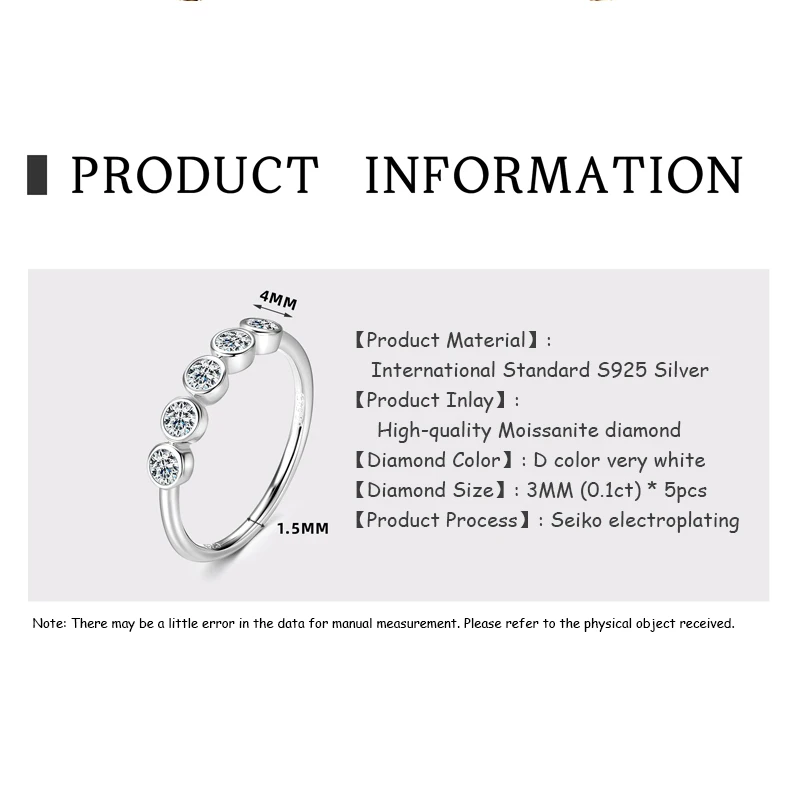 OXTAO مجوهرات الزفاف خمسة حجر مويسانيتي خاتم قطع مستديرة للنساء 925 فضة ينطبق هدية الزفاف الذكرى #6